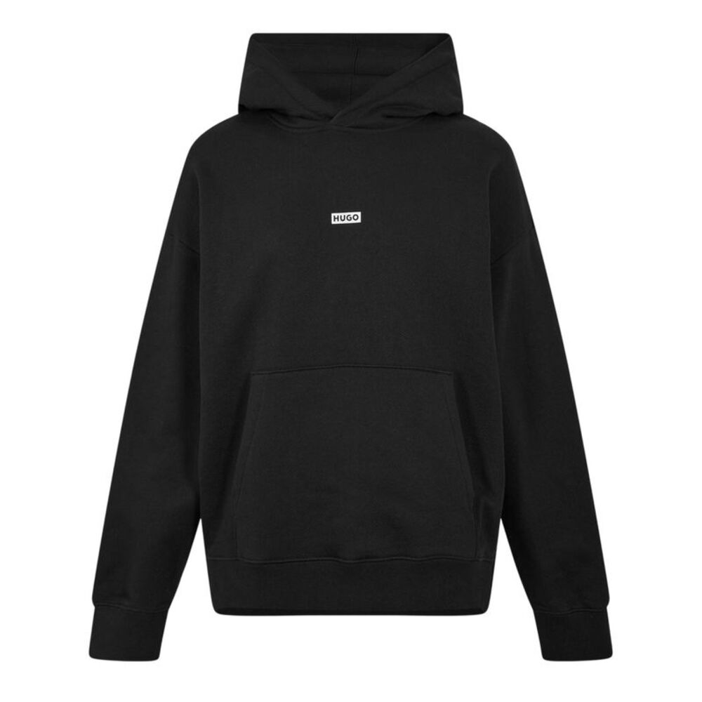 Hugo Mens Logo Cotton Overhead Relaxed Fit Hoodie / Black